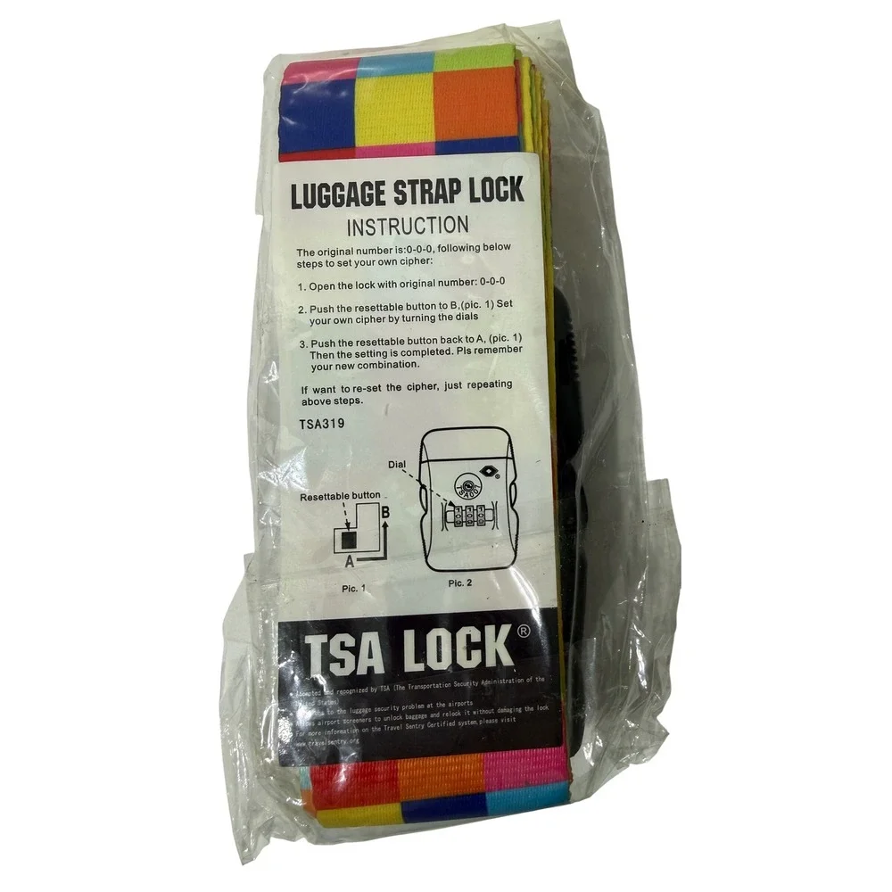 TSA Approved Luggage Strap Lock Rainbow Checkered 3-Dial Combination TSA319 New